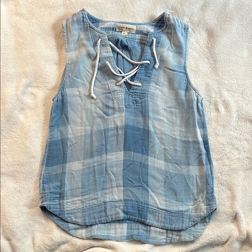 Cloth & Stone by Anthropology Blue Plaid Women's Top